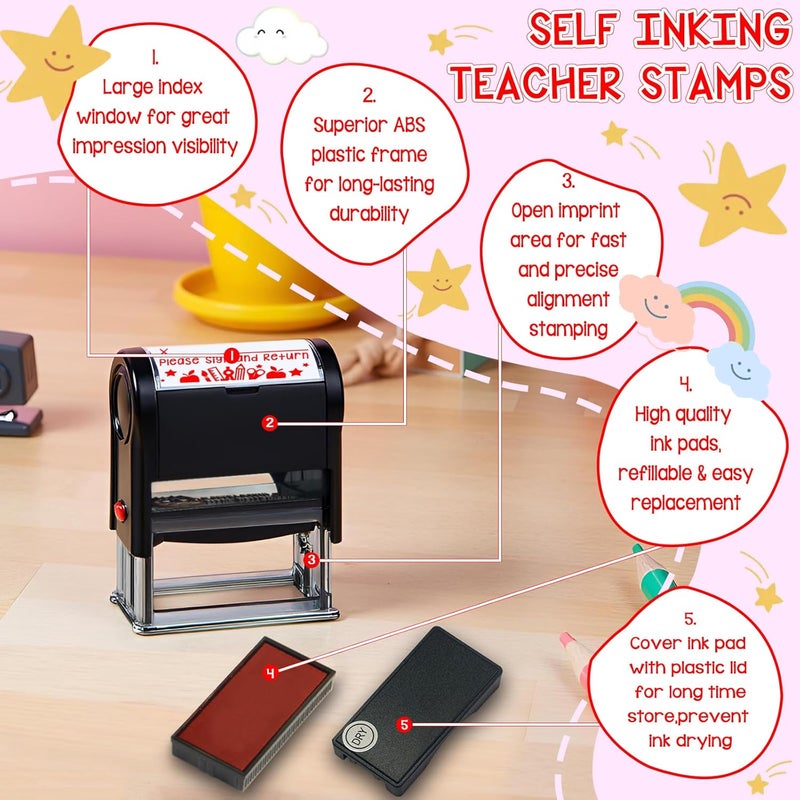 Bertiveny Please Sign and Return Stamps Teacher Self-Inking Parent Signature Stamps for School Supplies Self-Inking Teacher Stamps for Grading - Image 3